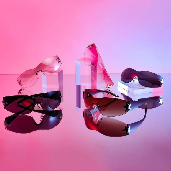 ❤️Women Black Sunglasses Men Fashion Wrap Around Frameless  Eyewear - Picture 7 of 7